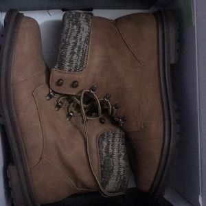 Brown Faux Leather Hiker Boots (Wide Width)